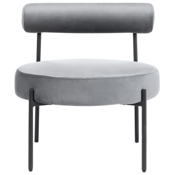Armless Chair Grey Velvet Upholstery Round Seat Roll Back Vintage Design Black Metal Frame Beliani