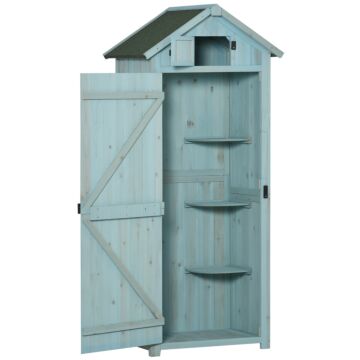 Outsunny Garden Shed Vertical Utility 3 Shelves Shed Wood Outdoor Garden Tool Storage Unit Storage Cabinet, 77 X 54.2 X 179cm - Blue