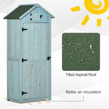 Outsunny Garden Shed Vertical Utility 3 Shelves Shed Wood Outdoor Garden Tool Storage Unit Storage Cabinet, 77 X 54.2 X 179cm - Blue