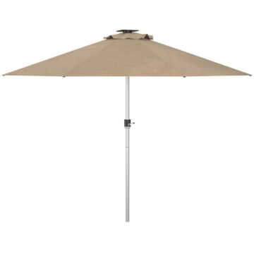 Outsunny Led Patio Umbrella, Lighted Deck Umbrella With 4 Lighting Modes, Solar & Usb Charging, Khaki