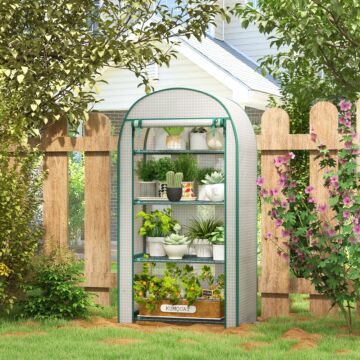 Outsunny 80 X 49 X 160cm Mini Greenhouse, Portable Garden Plant Green House W/ Storage Shelf, Roll-up Zippered Door, Metal Frame