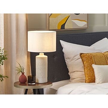 Table Lamp White Ceramic 59 Cm Scandinavian Night Light Shade Texture Glossy Bedroom Living Room Beliani