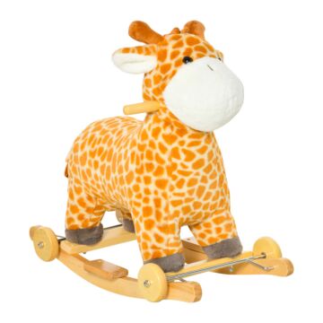 Homcom 2-in-1 Kids Plush Ride-on Rocking Gliding Horse Giraffe-shaped Plush Toy Rocker With Realistic Sounds For Child 36-72 Months Yellow