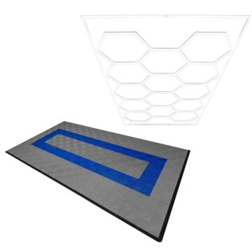 Hexagon Led Light & Vented Garage Floor Tiles With Edges - 90 Grey & 30 Blue