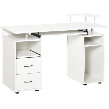 Homcom Computer Desk Office Pc Table Workstation With Keyboard Tray, Cpu Shelf, Drawers, Sliding Scanner Shelf, White
