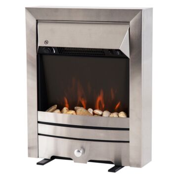 Homcom 2kw Electric Fireplace Pebble Burning Effect Heater Fire Flame Indoor Stove Led Lighting - Stainless Steel