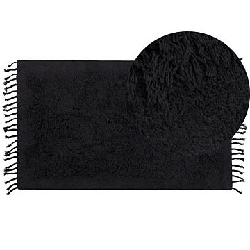 Area Rug Black Cotton 80 X 150 Cm Shaggy Rectangular With Tassels Boho Style Beliani