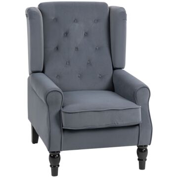 Homcom Wingback Accent Chair, Retro Upholstered Button Tufted Occasional Chair For Living Room And Bedroom, Grey