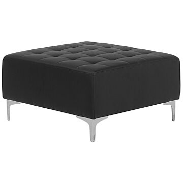 Ottoman Black Faux Leather Tufted Modern Living Room Square Footstool Silver Legs Beliani