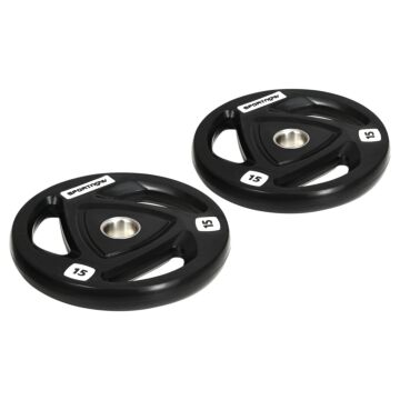 Sportnow 2 X 15kg Olympic Weight Plates, Tri-grip Rubber Coated Barbell Weights Set W/ 5cm Holes, For Home, Gym, Lifting And Strength Training
