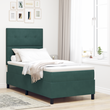 Vidaxl Box Spring Bed With Mattress Dark Green 80x200 Cm Velvet