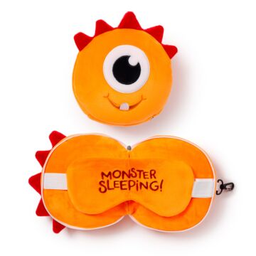 Monstarz Monster Orange Relaxeazzz Plush Round Travel Pillow & Eye Mask Set