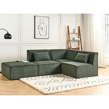 Modular Left Corner Sofa Dark Green Corduroy With Ottoman 3 Seater Sectional Sofa Modern Design Beliani