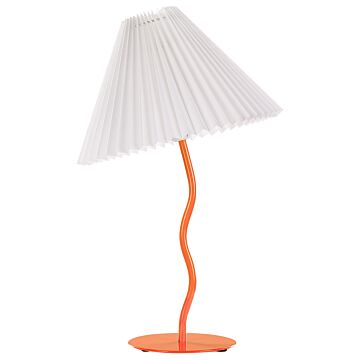 Table Lamp Orange Metal Base Synthetic Pleated Shade Modern Minimalistic Design Living Room Bedroom Beliani
