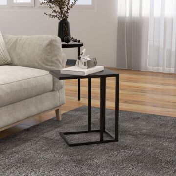 Homcom C Shape Bedside Table W/metal Frame Wood-effect Top Sofa Narrow Snack End Table, Black
