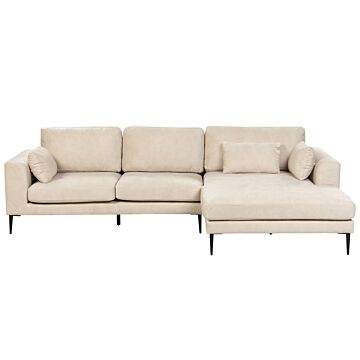 Left Hand Corner Sofa Cream Velvet Upholstered L-shaped Tufted Cushioned Seat With Scatter Cushions Beliani