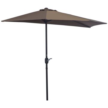 Outsunny 2.7m Balcony Half Parasol Garden Outdoor Umbrella 5 Steel Ribs - Brown