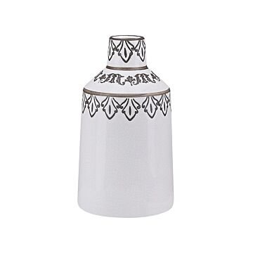Flower Vase White Stoneware Decorative Piece Vintage Style Crackle Effect Weathered Beliani