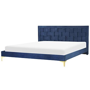 Upholstered Bed Frame Navy Blue Velvet Eu Super King Size 180x200 Cm 6ft Headboard Golden Legs Beliani