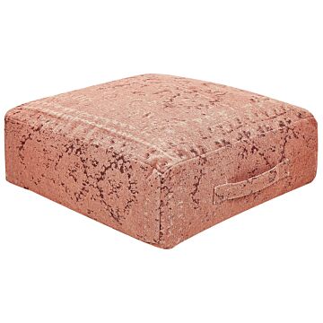 Floor Cushion Light Red Cotton 50 X 50 X 20 Cm Abstract Pattern Square Fabric Seating Pouffe Beliani
