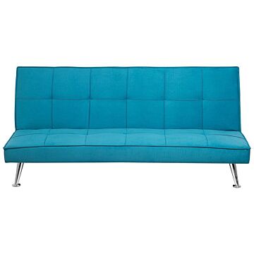 Sofa Bed Blue 3-seater Quilted Upholstery Click Clack Metal Legs Beliani