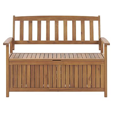 Outdoor Bench With Storage Solid Acacia Wood 2 Seater 120 Cm Light Colour Rustic Style Beliani