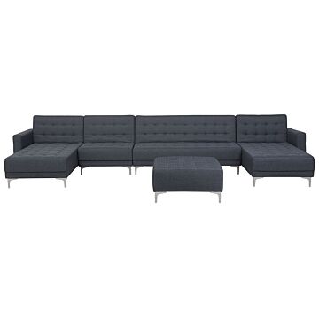 Corner Sofa Bed Dark Grey Tufted Fabric Modern U-shaped Modular 6 Seater With Ottoman Chaise Lounges Beliani