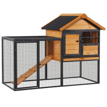Pawhut Wood-metal Rabbit Hutch Elevated Pet Bunny House Rabbit Cage With Slide-out Tray Outdoor