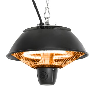 Outsunny 600w Electric Heater Ceiling Hanging Halogen Light With Adjustable Hook Chain Black Aluminium Frame