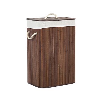 Storage Basket Dark Wood Bamboo With Lid Laundry Bin Boho Practical Accessories Beliani