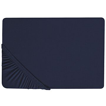 Fitted Sheet Navy Blue Cotton 140 X 200 Cm Solid Pattern Classic Elastic Edging Bedroom Beliani