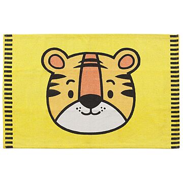 Area Rug Yellow Tiger Print 60 X 90 Cm Low Pile Runner For Children Playroom Beliani