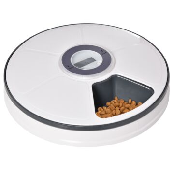 Pawhut Automatic Pet Dog Cat Feeder With Digital Timer, 6-meal Food Dispenser Trays For Wet Or Dry Pet Food, Led Display Power By Battery