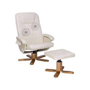 Massage Chair Beige Faux Leather Heated Footrest Swivel High Back Recliner Modern Beliani