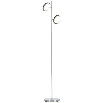 Homcom Modern Floor Lamps For Living Room, Standing Lamp With 2 Light White Led, Adjustable Head, 25x25x165cm, Chrome