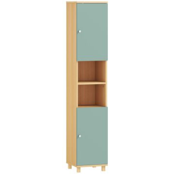 Homcom Bathroom Cabinet With Adjustable Shelves And Open Shelves - Green