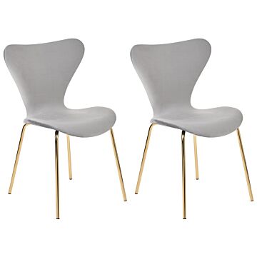 Set Of 2 Dining Chairs Light Grey With Gold Polyester Velvet Black Metal Legs Armless Modern Design Beliani