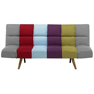 Sofa Bed Multicolour Patchwork Fabric Upholstered 3 Seater Reclining Backrest Square Quilted Beliani