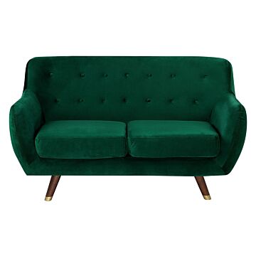 Sofa Green Velvet 2 Seater Button Tufted Back Cushioned Seat Wooden Legs Beliani
