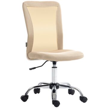 Vinsetto Computer Desk Chair, Mesh Office Chair With Adjustable Height And Swivel Wheels, Armless Study Chair, Beige