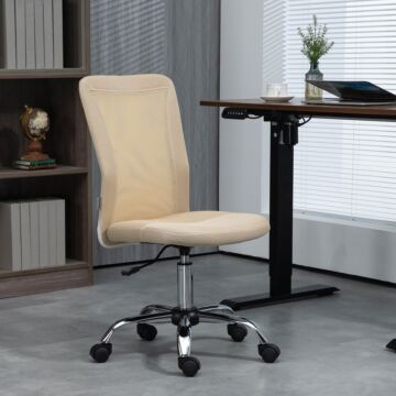 Vinsetto Computer Desk Chair, Mesh Office Chair With Adjustable Height And Swivel Wheels, Armless Study Chair, Beige