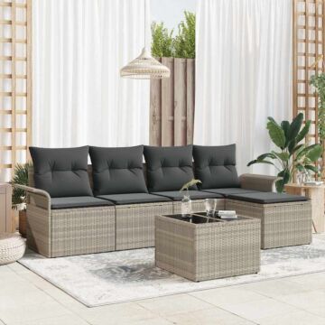 Vidaxl 6 Piece Garden Sofa Set With Cushions Grey Poly Rattan