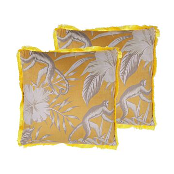 Set Of 2 Decorative Cushions Animal Print Yellow 45 X 45 Cm Modern Glamour Decor Accessories Beliani