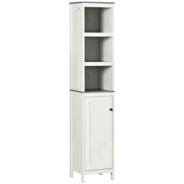 Kleankin Slimline Bathroom Storage , Freestanding Tower Cabinet With 3 Open Shelves And Adjustable Shelf, Antique White