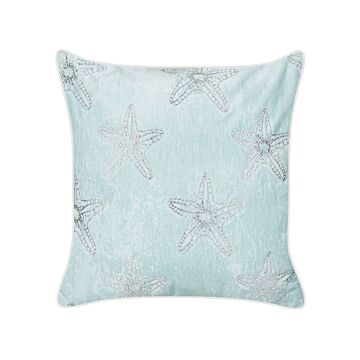 Scatter Cushion Blue Velvet 45 X 45 Cm Marine Starfish Motif Square Polyester Filling Home Accessories Beliani