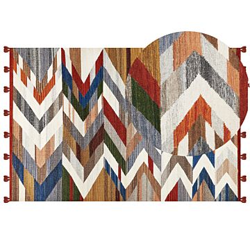 Kilim Area Rug Multicolour Wool And Cotton 200 X 300 Cm Handmade Woven Boho Patchwork Pattern With Tassels Beliani