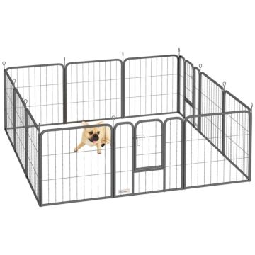 Pawhut 12 Panels Heavy Duty Dog Playpen With Doors, For Small Dogs, 60cm High, Black