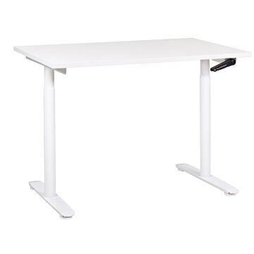 Manually Adjustable Desk White Tabletop White Steel Frame 120 X 72 Cm Sit And Stand Round Feet Modern Design Office Beliani