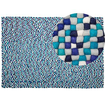 Area Rug Blue 160 X 230 Cm Wool Felt Ball Hand-woven Beliani