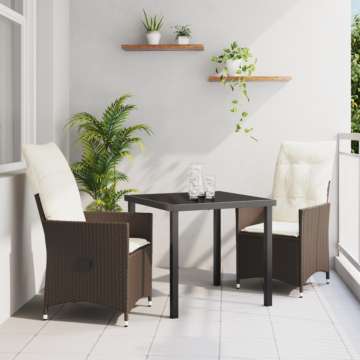 Vidaxl 3 Piece Garden Dining Set With Cushions Brown Poly Rattan